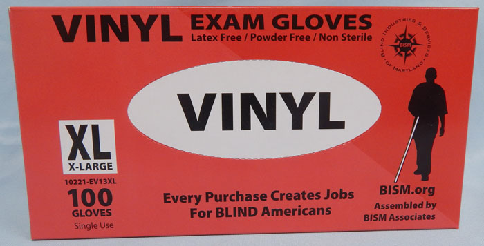 BISM Brand vinyl gloves in red box - extra large size